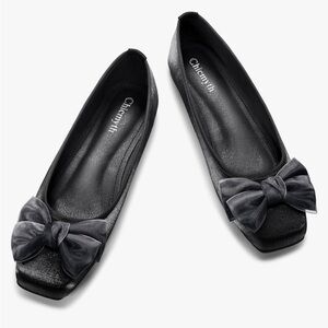 Chicmyth Ballet Flats Square Toe Mary Jane Flats;Satin Material Bowknot …